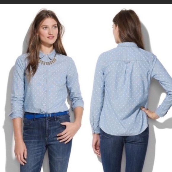MADEWELL Blue Polka Dots Chambray Top Blouse Shirt SMALL S - Picture 7 of 12